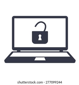 Vector open padlock icon laptop monitor