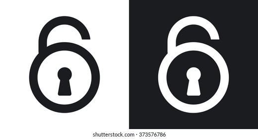 Vector open padlock sign. Two-tone version on black and white background