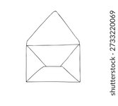 Vector open paper envelope. Graphic blank, hand drawn illustration isolated on background. Botanical and wedding clip art. For greeting card, wallpaper, wrapping paper design, textile, scrapbooking