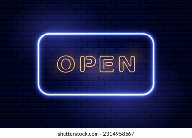 Vector open of rectangle frame blue neon light on dark blue overlap design. Futuristic technology background.