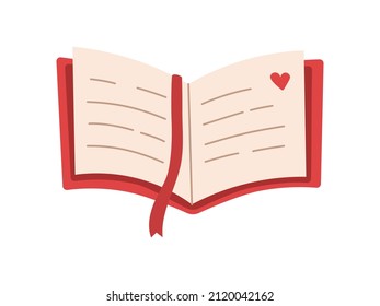 Vector open red book with ribbon bookmark. Reading book.