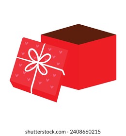 Vector open red gift box with bow and ribbon on white.