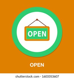 Vector Open Sign Illustration, Shopping Store Icon. Information Tag