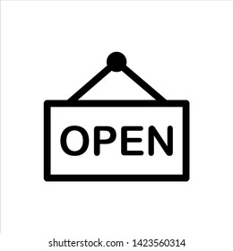 Vector open sign shop outline web icon. black symbol with flat line style icon for web site design, logo, app, UI isolated on white background