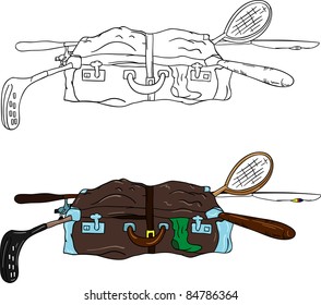 vector - open suitcase full of things, isolated on background