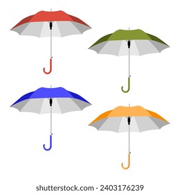 Vector open umbrella protects from rain green, red, blue, orange on a white background