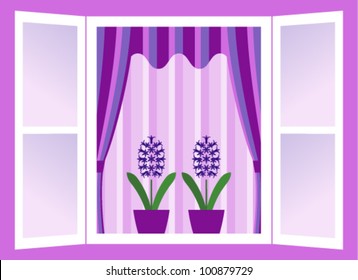 vector open window with hyacinths