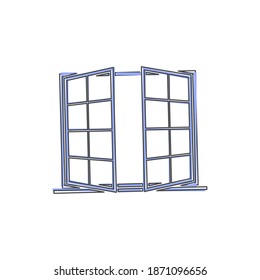 Vector open window icon on cartoon style on white isolated background.