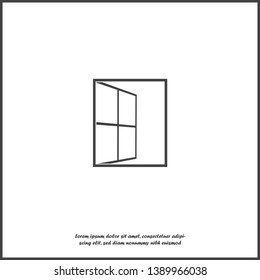 Vector open window icon. Window wide open on white isolated background.