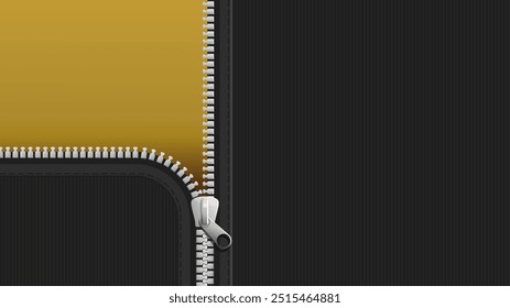 Vector open zipper background. Design concept banner.