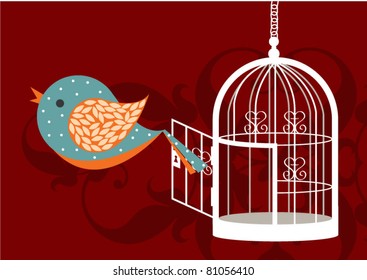 vector of an opened birdcage