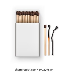 Vector Opened Blank Box Of Brown Matches with Burned Match Top View Isolated on White Background
