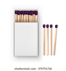 Vector Opened Blank Box Of Purple Matches Top View Isolated on White Background