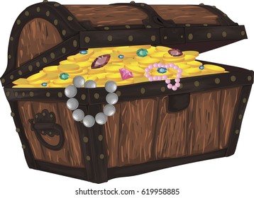 Vector Opened  Chest with Treasure   isolated on white  background