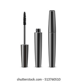 Vector Opened Closed Black Realistic Mascara Isolated on White Background