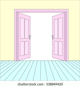 Vector Opened Doors Outside In Room with Floor