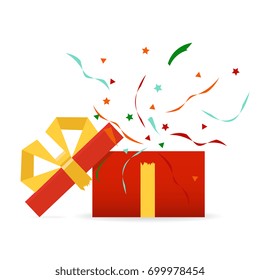 Vector. Opened gift box, surprise, birthday, holiday concept.