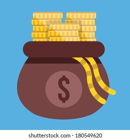 Vector Opened Money Bag Full of Gold Coin Stacks Icon