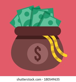 Vector Opened Money Bag Full of Money Icon