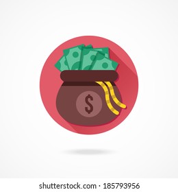 Vector Opened Money Bag Full of Money Icon