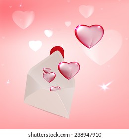 Vector opened paper envelope with flying hearts