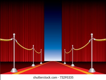 vector opened stage curtain with red carpet