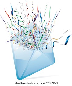 Vektor öffnete aufgerissene Post mit Konfetti