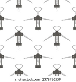 Vector Opener for Bottle Icon Isolated on White Background. Modern Corkscrew Seamless Pattern.