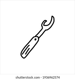 Vector opener style doodle for decoration of articles, notebooks. The knife is drawn with a black line. The element is isolated on a white background.