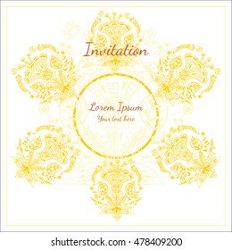Vector openwork floral decorative card with frame on white background  