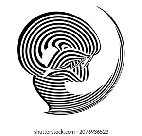 Ilusión de arte óptico vectorial de la superficie de nudo abstracto geométrico rayado en blanco y negro. Diseño de estilo de ilusión óptica.