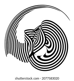 Vector optical art illusion of striped geometric black and white abstract knot surface flowing. Optical illusion style design.