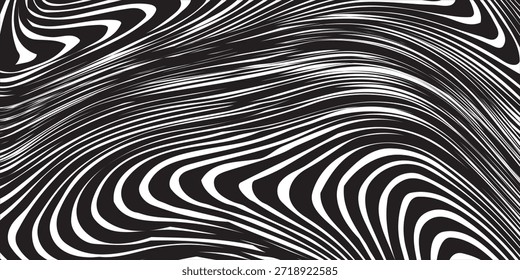 Vektor optische Kunst Illusion gestreifte geometrische schwarz-weiße abstrakte Linie Falten und Biegen Oberfläche. Optische Illusion Stil Design.