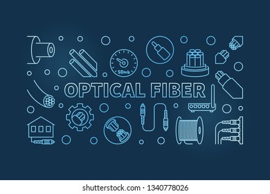 Vector optical fiber concept blue linear horizontal banner with dark background