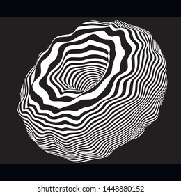 Vector optical illusion. Abstract curve sphere whith black and white lines.