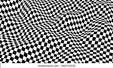 Vector optical illusion. Abstract wave whith black and white squares.