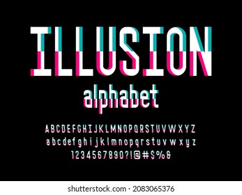 Vector of optical illusion alphabet design with uppercase, lowercase, numbers and symbols