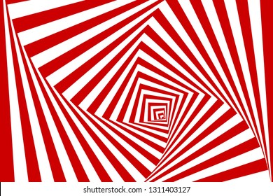 Vector optical illusion background. Geometric red and white vortex