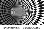 Vector optical illusion black and white twisted checker abstract background.