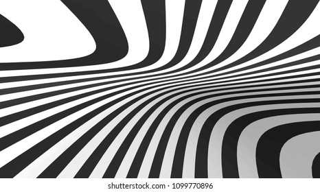 Vector optical illusion black and white twisted stripes abstract background.