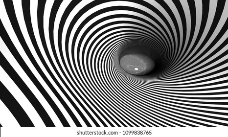 Vector optical illusion black and white twisted stripes abstract background.