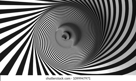 Vector optical illusion black and white twisted stripes abstract background.