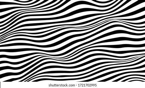 Vector optical illusion with black and white lines. Abstract curve background.