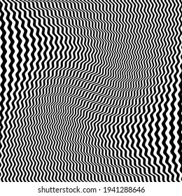 Vector optical illusion. Black and white twisted stripes abstract background. Striped pattern.