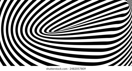 Vector optical illusion black and white twisted stripes background