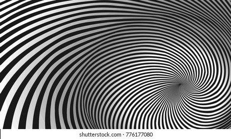 Vector optical illusion black and white twisted stripes abstract background.