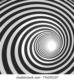 Vector optical illusion black and white twisted stripes abstract background.