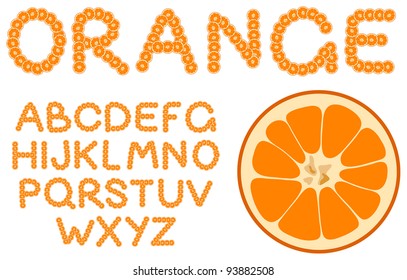Vector orange alphabet on a white background