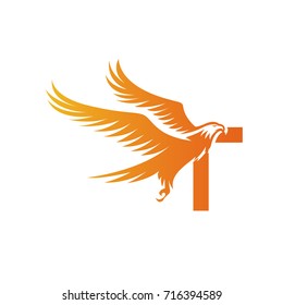 Vector Orange American Hawk Letter T Logo