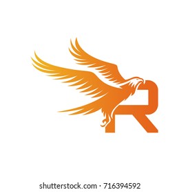 Vector Orange American Hawk Letter R Logo